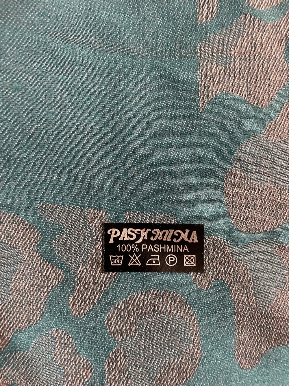 Pashmina Teal & Grey Fringe Scarf